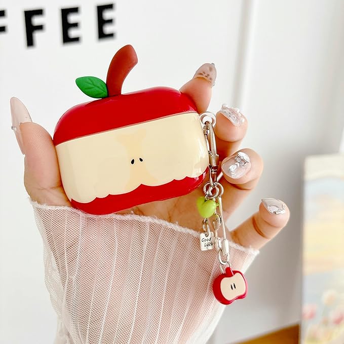 JANDM 3D Fruit Case with Keychain for AirPods Pro 2/ Pro 1,Cute Apples-Shaped Design Aesthetic Shockproof Cover with Strap Protective Cover for Women Girls