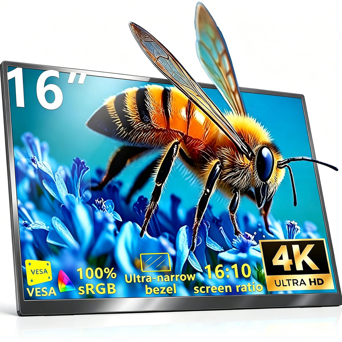 16” 4K Portable Monitor, 3840×2400 IPS 16:10 Gaming Display