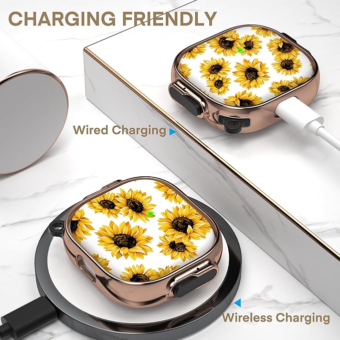 Maxjoy for AirPods 4 Case with Lock, Flower AirPods 4 Case Lock Protective Hard Cute AirPod 4 Generation Cover for Women Girly with Keychain Clip for AirPod 4th Generation Cover 2024, Sunflower