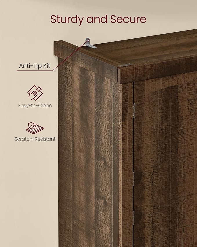 VASAGLE Pantry Cabinet, 15.7 x 30 x 71.7 Inches, Freestanding Tall Cupboard Storage Cabinet with a Drawer, 2 Cabinets, 6 Adjustable Shelves, for Living Room, Kitchen, Deep Brown UBBK561K01