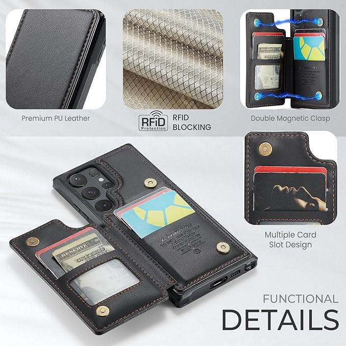 Bemal for Samsung Galaxy S24 Ultra Wallet Case with Card Holder, RFID Blocking, Shockproof Leather Kickstand for Men and Women, Durable Protective Phone Cover for 6.8", Black