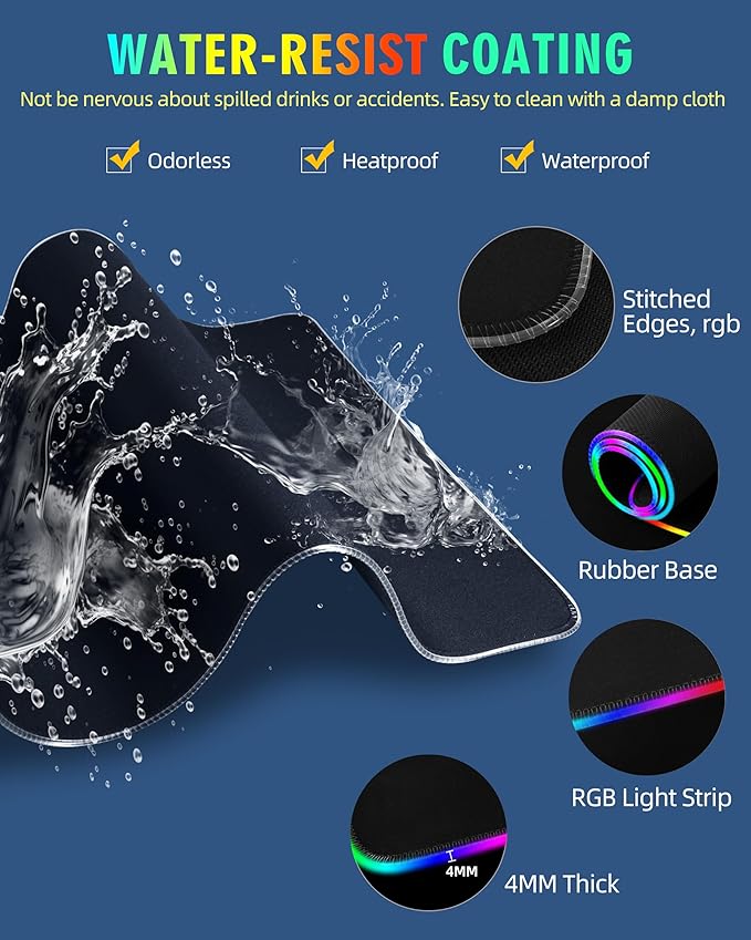 Wireless Charging Mouse Pad, RGB Gaming Mousepad, 31.5"x15.7" Extra Large Desk Pad, 13 Light Modes, Ultra-Smooth Surface, Non-Slip Base, Waterproof Computer Keyboard Mat for MacBook, PC, Laptop, Black