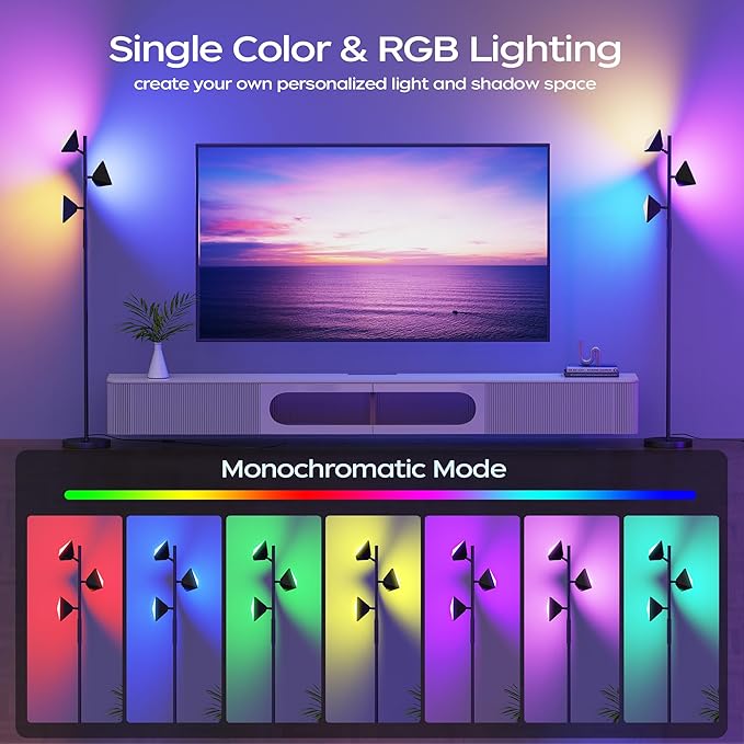 36W RGBCW Floor Lamp, Color Changing LED Tree Floor Lamp, Stepless Dimmable Tall Standing Lamp with Remote & Touch Control, 2700K-6500K Modern Floor Lamps for Living Room, Bedroom, Gaming Room - Black