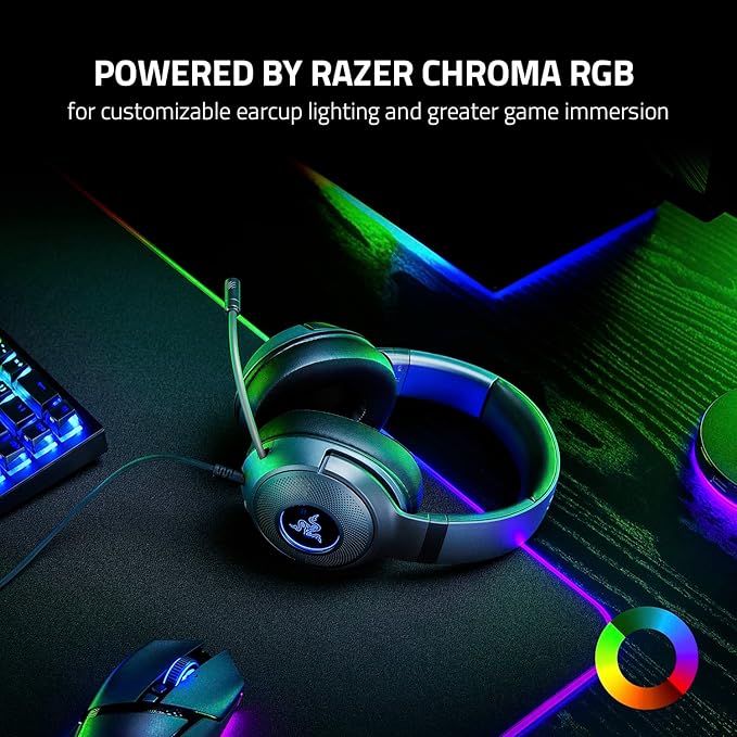 Razer Kraken V3 X Wired USB Gaming Headset: Lightweight Build - Triforce 40mm Drivers - HyperClear Cardioid Mic - 7.1 Surround Sound - Chroma RGB Lighting - Black (Renewed)