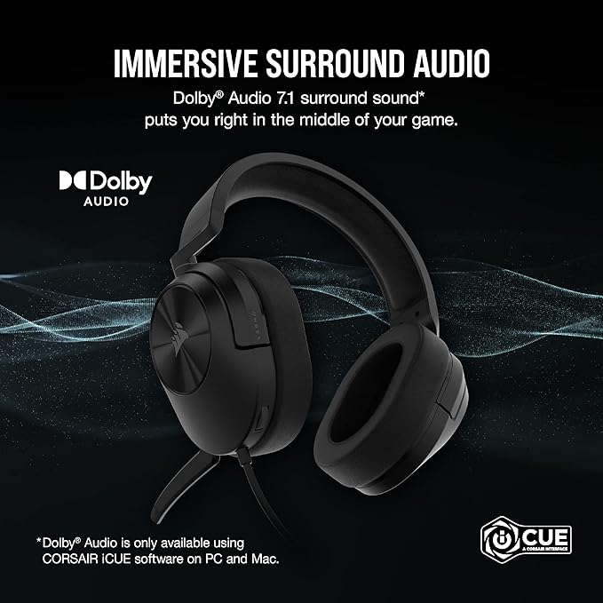 HS55 Surround Gaming Headset (Leatherette Memory Foam Ear Pads, Dolby Audio 7.1 Surround Sound, Lightweight, Omni-Directional Microphone, Multi-Platform Compatibility) Carbon (Renewed)