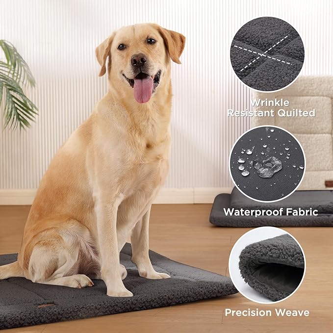 Reversible Dog Crate Pad Bed for Extra Large Dogs,Washable & Non-Slip Kennel Pet Mat, High Density Foam and Soft Fleece Cat Bed for Indoor & Outdoor Use, 48" x 30", Dark Gray