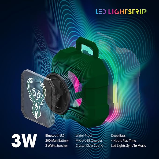 SOAR NBA Shockbox LED Wireless Bluetooth Speaker - Water Resistant IPX4, 5.0 Bluetooth with Over 5 Hours of Play Time - Small Portable Speaker - Officially Licensed NBA, Perfect Home & Outdoor Speaker