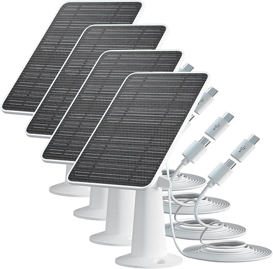 Solar Panel Charger Compatible with Eufycam 3/3C/2C/2C Pro/E40/E20/2/2 Pro/E/L20/L40/Solo/SoloCam Spotlight, 5W Solar Panel for Eufy Camera, Micro USB & USB-C Port, 9.8ft Cable, P65 Waterproof, 4 Pack