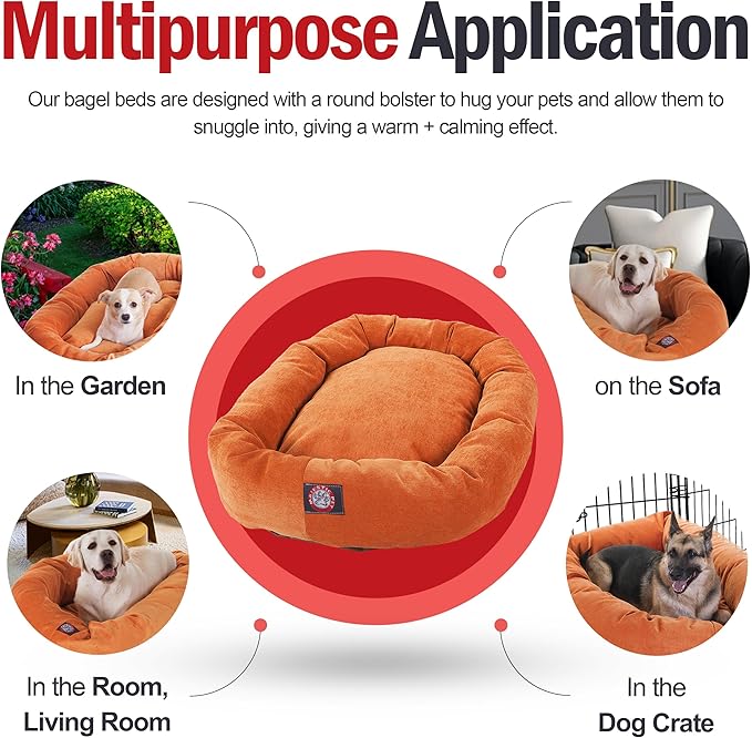 Majestic Pet 24 Inch Micro Velvet Calming Dog Bed Washable – Cozy Soft Round Dog Bed with Spine for Head Support - Fluffy Donut Puppy Mat 24x19x7 (inch) Small – Orange (2025)