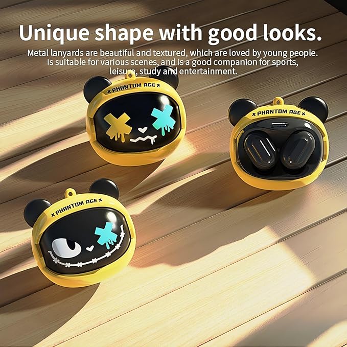 Kids Wireless Earbuds with Rotating Chaging Case Wireless Bluetooth Earbuds for Kids, Kid Ear Buds with Mic, 88dB Safe Volume, Earphones Earpods in-Ear for Android iOS Cell Phone Laptop, Bear
