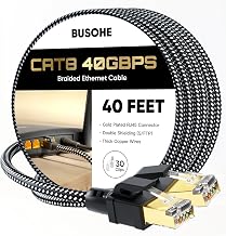 BUSOHE Cat 8 Ethernet Cable 40 FT, High Speed 40Gbps 2000MHz Braided S/FTP LAN Network Cable, Gold Plated RJ45 UV Resistant Heavy Duty Internet Cord for Gaming Router PC, 30 Cable Clips - Image 1