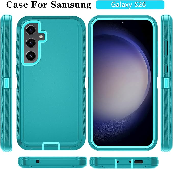 ONOLA Compatible with Samsung Galaxy S26 Case with HD Screen Protector, Heavy Duty Shockproof & Dropproof 3-Layer Cover Phone Case for Galaxy S26 6.3''，LakeSkyBlue