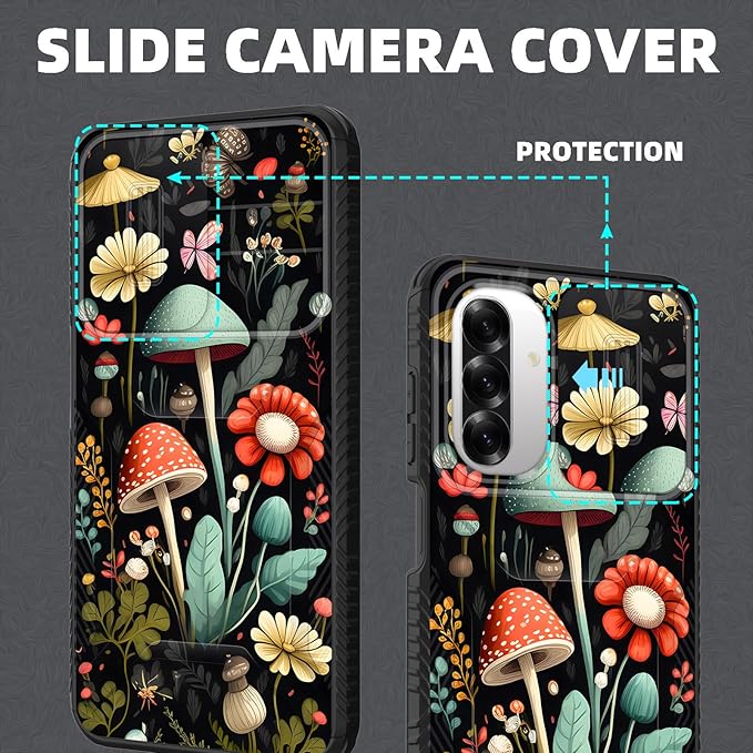 for Galaxy A26 5G Case Built in Slide Camera Lens Cover,Heavy Duty Shockproof Protection Dual Layer Case for Samsung Galaxy A26 5G 6.7" 2025,Mushroom Forest