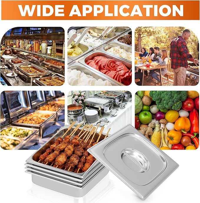 4 Pack Hotel Pans with Lids 1/2 Size 2.5" Deep, Stainless Steel Steam Table Pan with Lid, Commercial Metal Buffet Food Storage Container, Anti-Jam Design, for Restaurant, Kitchen, Party, Home
