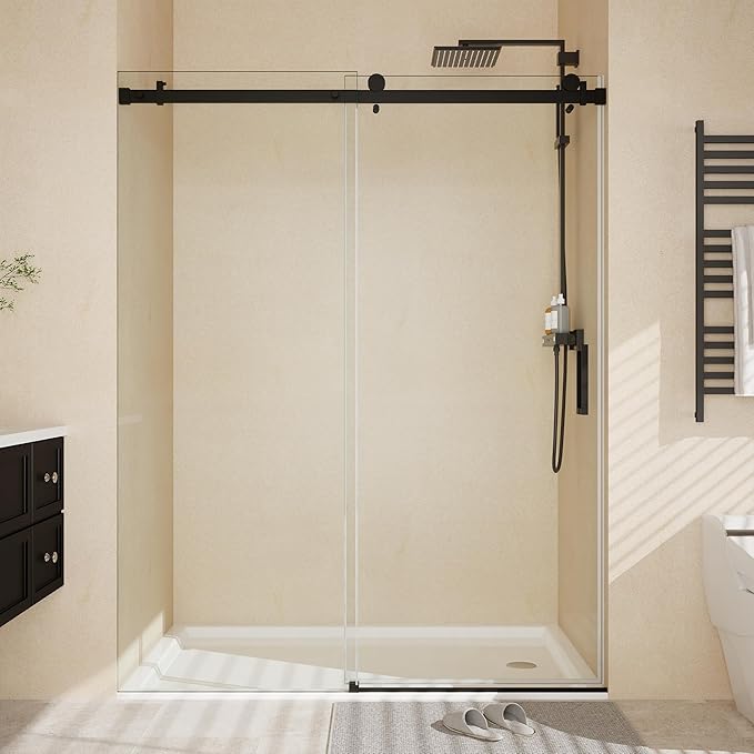 Shower Door 56-60" W x 76" H, Sliding Door, 1/4" (6mm) Clear Tempered Glass, Space-Saving Design for Modern Bathrooms