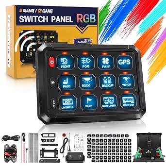 BraveWAY 12 Gang Switch Panel RGB Wireless Automatic Dimmable Control Pod Multifunction Push Button Car LED Touch Switch Box Universal for Truck SUV Pickup UTV ATV Boat Marine, 2 Years Warranty