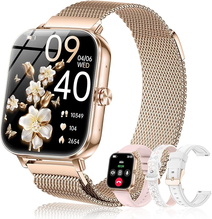 Smart Watches for Women,1.85'' HD Smartwatch with 30 Day+Battery Life Make/Answer Calls,Heart Rate/SpO2/Sleep Monitor, 120+ Sports IP68 Fitness Tracker for Android iOS(1000mAh,4 Bands,Rose Gold)