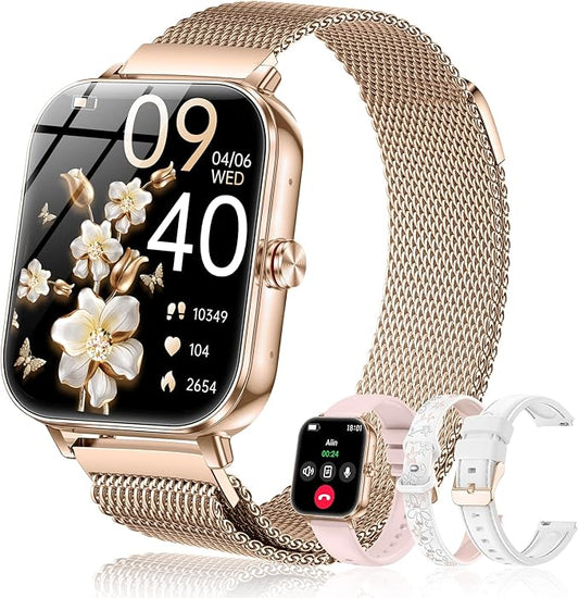 Smart Watches for Women,1.85'' HD Smartwatch with 30 Day+Battery Life Make/Answer Calls,Heart Rate/SpO2/Sleep Monitor, 120+ Sports IP68 Fitness Tracker for Android iOS(1000mAh,4 Bands,Rose Gold)