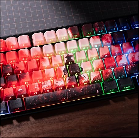 GMKWTL XVX Swordsman Double Shot PBT Keycaps,Side Printed Shine Through Red Keycap Set,Cherry Profile Dye Sublimation Keyboard Keycaps Suitable for Cherry Gateron MX Switches Mechanical Keyboard