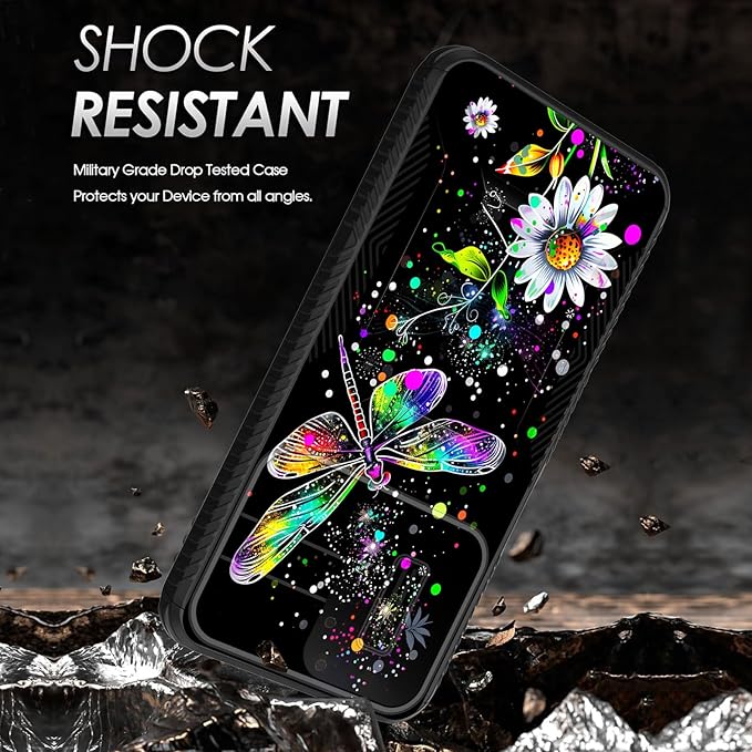 for Galaxy A17 5G Case Built in Slide Camera Lens Cover,Heavy Duty Shockproof Protection Dual Layer Case for Samsung Galaxy A17 5G 6.7" 2025,Dragonfly and Daisy Flower