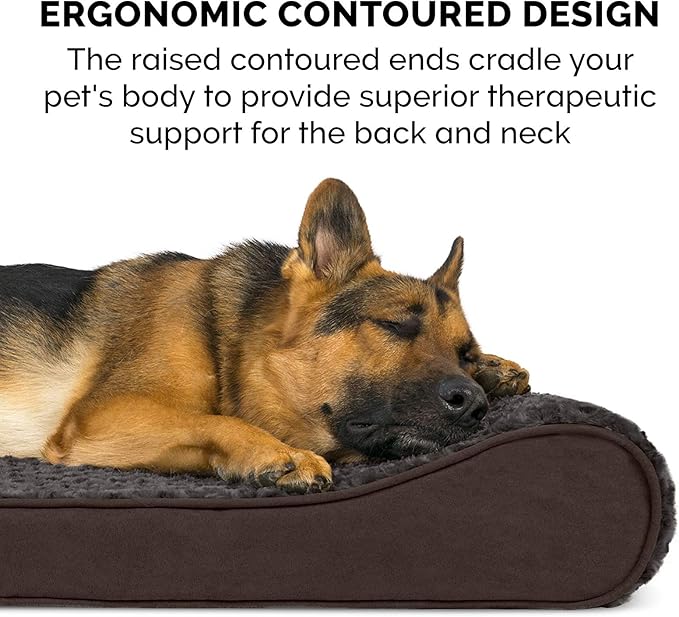 Furhaven Orthopedic Dog Bed for Large Dogs w/ Removable Washable Cover, For Dogs Up to 150 lbs - Ultra Plush Faux Fur & Suede Luxe Lounger Contour Mattress - Chocolate, Jumbo Plus/XXL