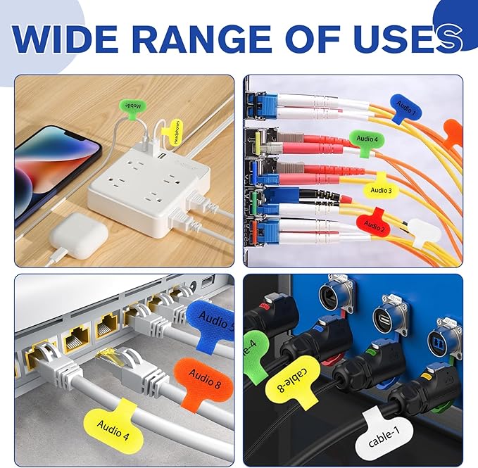 30 PCS Cord Tags, 6-Color Cable Labels (2.36 x 1.5 Inch) Cord Tags Labeling for Electronics Cords, Chargers, Network-Cables & Ethernet-Cables – Cable Management and Identification