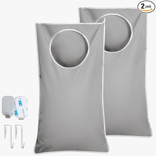 Hanging Laundry Hamper Bag XL 40x22", Space Saving over the Door Storage Bags, Behind the Door Hampers for Dirty Clothes & Wall Mounted Basket for Bathroom (2, Gray)