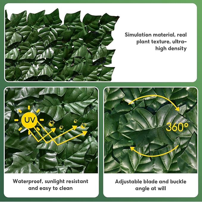 Artificial Ivy Privacy Fence Screen, 160x40 inch Artificial Hedge Grass Wall，Faux Ivy Fence Privacy Screen, Decoration for Patio, Balcony, Garden, Backyard Indoor Outdoor Decor
