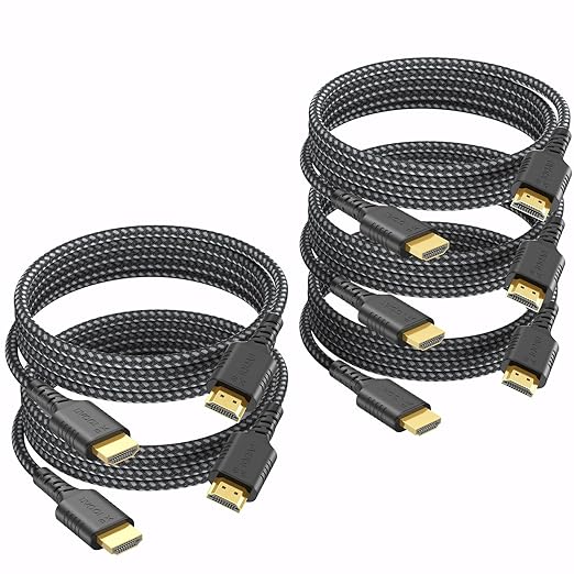 8K HDMI Cable 5-Pack 6FT, HDMI 2.1 Cord 48Gbps Ultra High Speed Braided Cable, Supports 8K@60Hz & 4K@240Hz/165/144Hz, HDR, eARC, VRR, Compatible with PS4/PS5, Xbox Series X, Switch, PC, Monitor