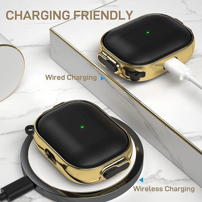 Maxjoy for AirPods Pro 2nd/1st Generation Case with Lock, Cute AirPods Pro 2 Case Lock Protective Hard AirPod Pro Cover for Women Men with Keychain for Airpod Pro (2023/2022/2019), Black/Gold