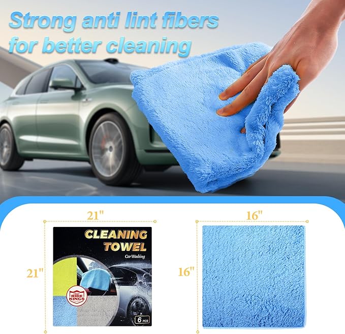 Car Wash Towels,Upgraded 450gsm Ultra-Thick,Micro Fiber Towels for Car and Home Polishing Washing & Detailing,Car Cleaning Interior Microfiber Rags 16"x16"|Blue 6-Pack