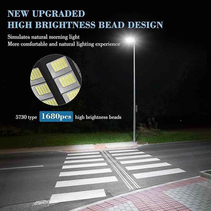 10000W Solar Street Lights, 7000K Solar Lights Outdoor Motion Sensor, Commercial Parking Lot Light Dusk to Dawn, 320° Wide Angle Solar Street Lights Outdoor IP66 Waterproof for Yard(1 Pack)