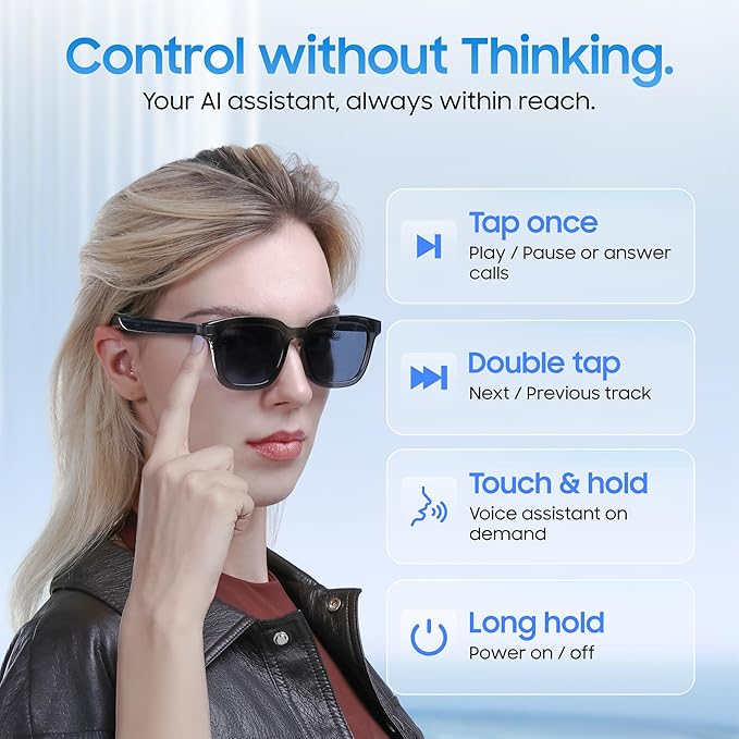 LIMU Gen 5 Smart Glasses, AI Glasses with Real-Time AI Interpreter - Open-Ear Bluetooth Glasses with Speakers, Volume & Touch Control, Wear-Sensor Auto On/Off, Premium TR90 Frame for Women & Men