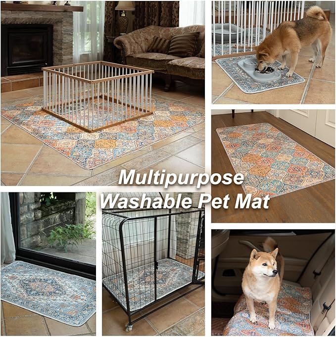 nunubaby Washable Pee Pads for Dogs, Stylish, Non-Slip and Leak-Proof Pee Pads. Reusable Potty Pads for Dogs for Crates and Floors.(Brown/Geo, 72" x72")