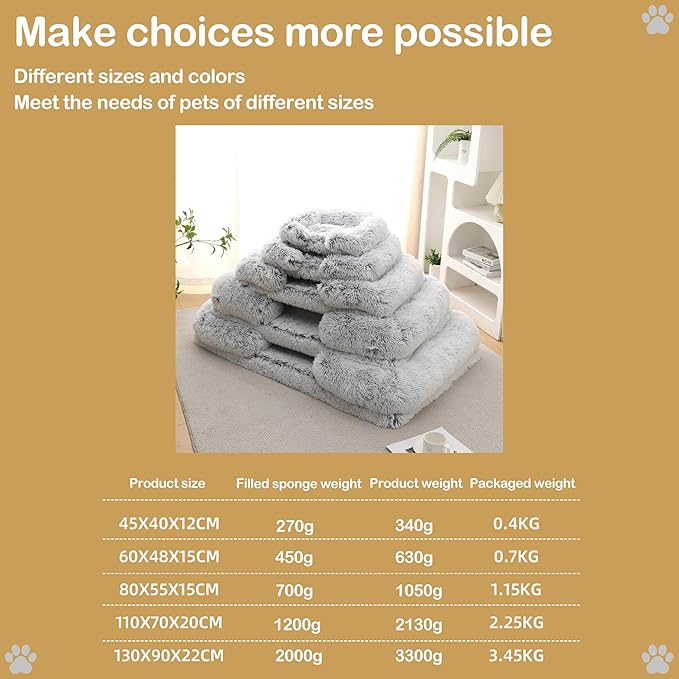 Orthopedic Dog Bed for Large Dogs - Washable Memory Foam Pet Sofa, Fluffy Plush Rectangular Bed, Waterproof Anti-Anxiety Couch, Khaki, L