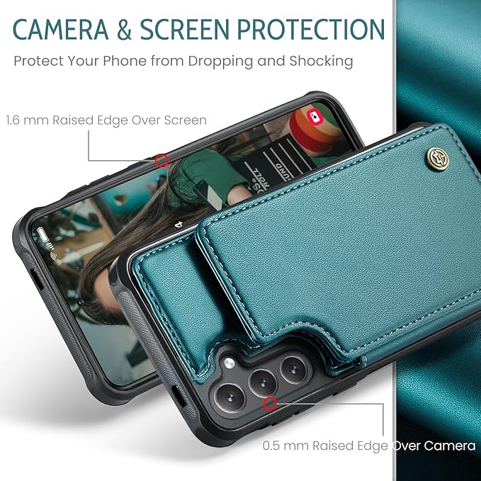 Bemal for Samsung Galaxy S24 Wallet Case with Card Holder, RFID Blocking, Shockproof Leather Kickstand for Men and Women, Durable Protective Phone Cover for 6.2", Bluish Green