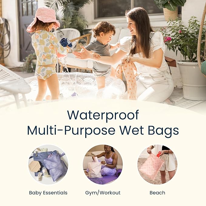 Tiny Twinkle Mess Proof Wet Bags | 2-Pack Reusable Waterproof Wet Bags for Swimsuits | Baby Clothes | Travel & Diaper Bag (Blue Tie Dye)
