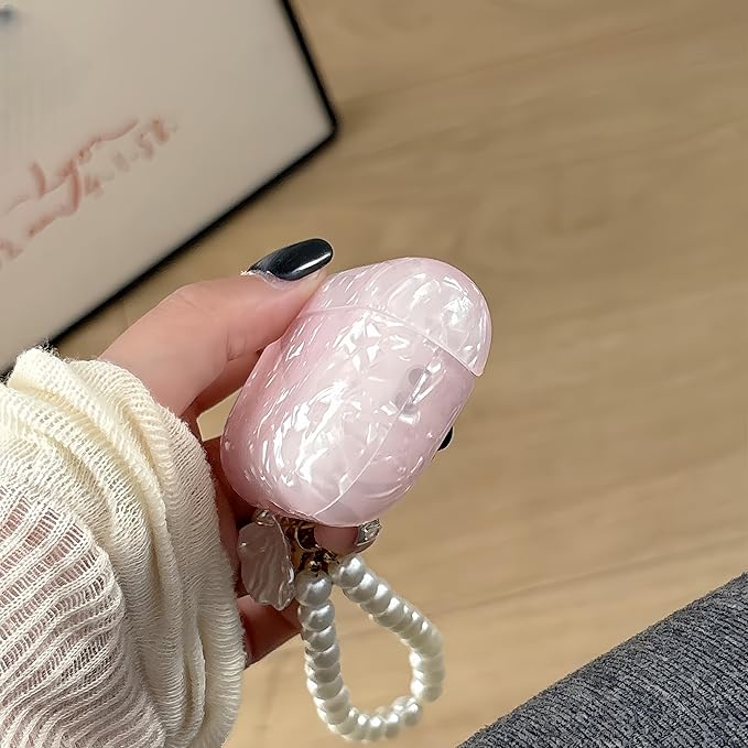 Cute Case for Airpods Pro 3 (2025), Bling Shell Pattern Soft TPU Protective Cover with Luxury Pearl Shell Keychain for Apple Airpods Pro 3 Charging Case, Pink