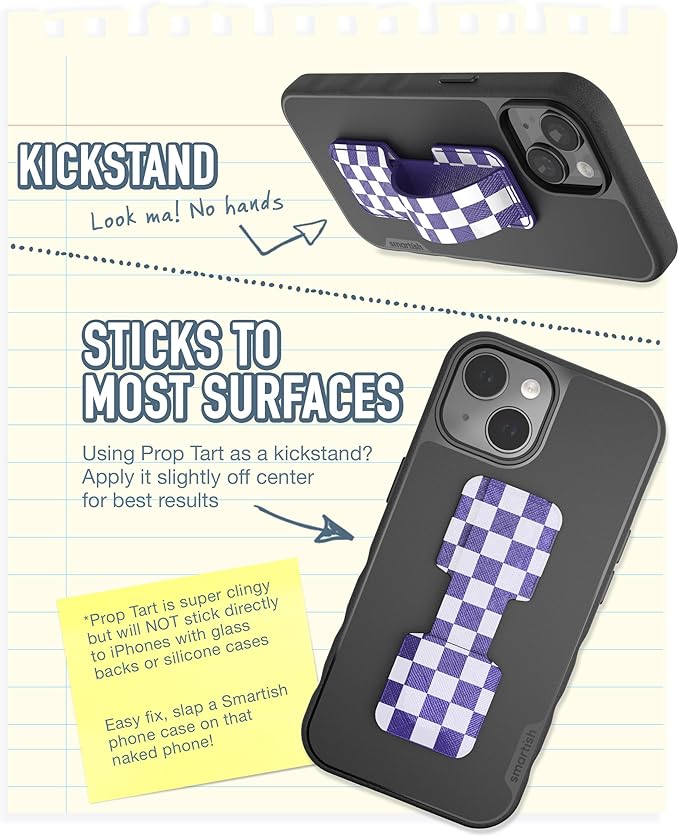 Smartish Phone Grip Loop - Prop Tart - Pop Out Finger Strap and Holder with Kick Stand [Compatible with All iPhone and Android Phones] - Checkerboard