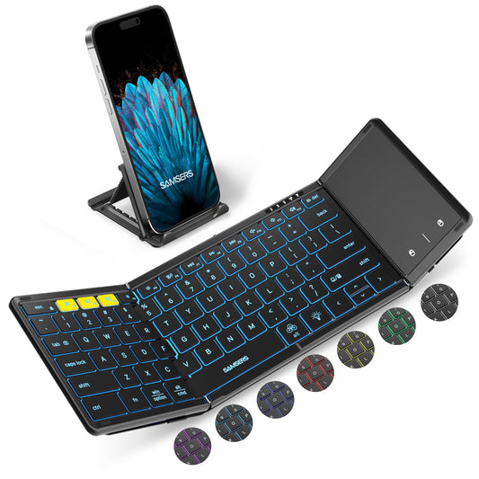 Samsers Full-Size Backlit Foldable Bluetooth Keyboard with Touchpad, Black