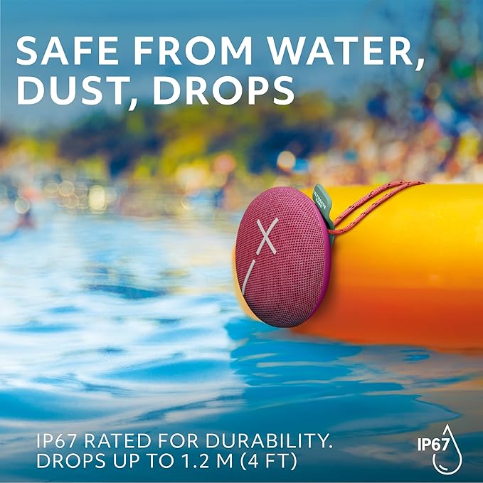 Ultimate Ears MINIROLL Ultra-Portable Waterproof Bluetooth Speaker, Big Bass, IP67 Dustproof, 131 ft (40 m) Range - Calming Pink
