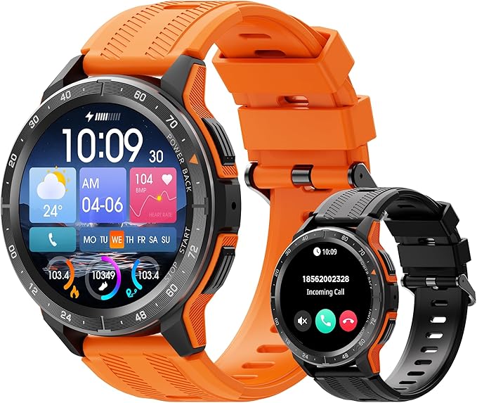 VIRAN Military Smart Watches for Men, 5ATM Waterproof Rugged Smart Watch with Bluetooth Call (Answer/Dial Call), Outdoor Fitness Tracker Watch with 100+ Sport Modes for Android and iOS (Orange)