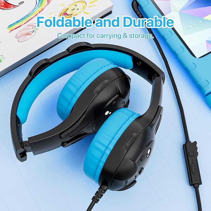 ZIUMIER Kids Headphones, with Microphone, 80/90dB Volume Limiter, Audio Sharing Port, 3.5mm Wired Toddler Headphones for School Travel