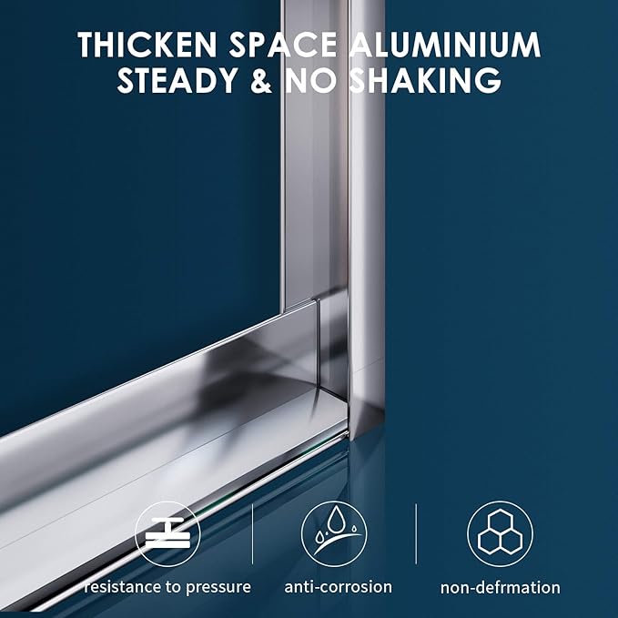SUNNY SHOWER Double Sliding Shower Door Semi-Frameless Shower Enclosure 1/4 inch Glass Bypass Sliding Bathroom Door, Chrome Finish, 48 in. W x 72 in. H