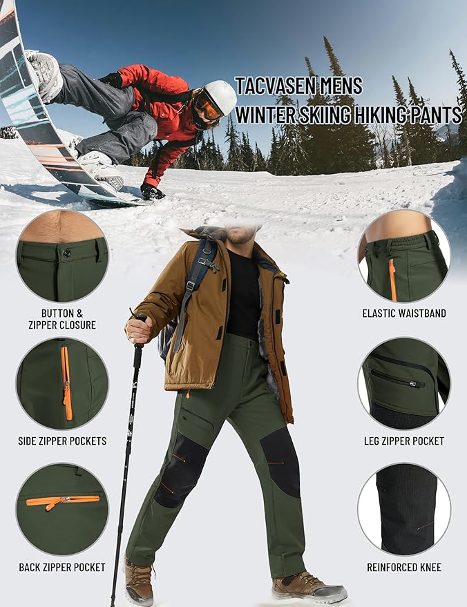TACVASEN Men's Snow Ski Pants Fleece Lined Winter Pants for Men Water Resistant Thermal Snowboard Hiking Hunting Work