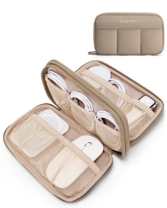 BAGSMART Electronics Organizer Travel Case for Cords Chargers Phones, Khaki