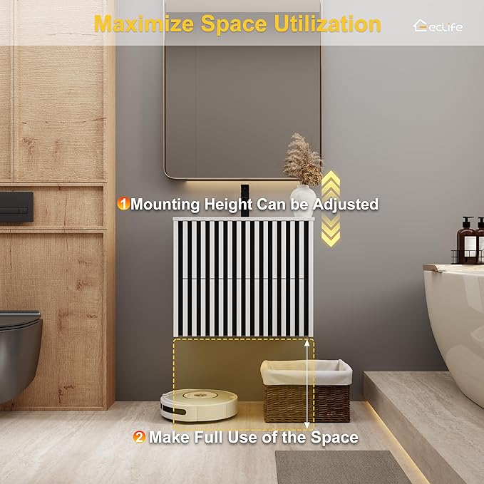 eclife 24" Floating Bathroom Vanity with Sink Combo, Modern Wall Mounted Cabinet with 2 Fluted Drawers, Undermount Sink, Faucet, Drain, Mixed White