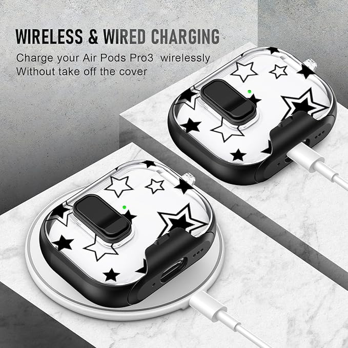 Compatible Airpods Pro 3 Case (2025) with Phone Stand & Cleaner Kit,Cute Soft Silicone Lock Clip Apple AirPods Pro 3rd Generation Case, Airpod Pro 3 Cover with Keychain for Women/Girls