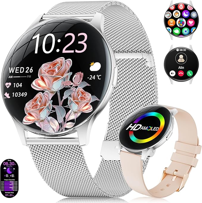 LIGE Smart Watches for Women, Call/Reminders, 1.43" AMOLED Ultra-Thin Activity Trackers with Heart Rate/Sleep/SpO2 Monitor, 100+ Sports Modes Fitness Watch for iOS Android, Mesh Silver