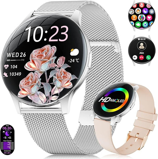 LIGE Smart Watches for Women, Call/Reminders, 1.43" AMOLED Ultra-Thin Activity Trackers with Heart Rate/Sleep/SpO2 Monitor, 100+ Sports Modes Fitness Watch for iOS Android, Mesh Silver
